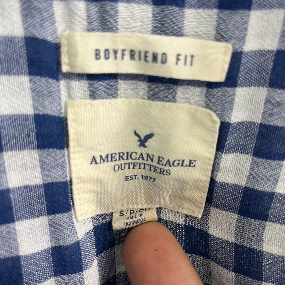 American Eagle Blue/White Plaid Button Down Shirt Women's S Boyfriend Fit Y2K - Picture 7 of 7